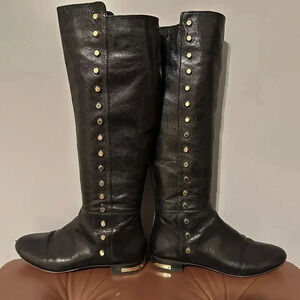 Michael Kors Womens Ailee Riding Boots Black Leather Knee High Studded 6.5